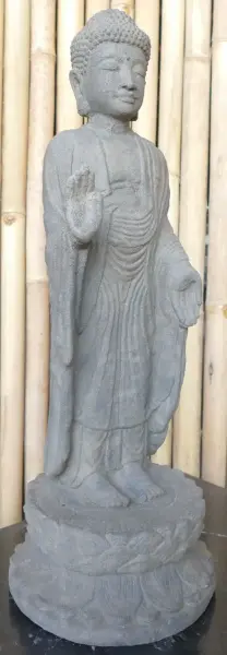 Product image of the product “Standing Buddha, India, form stone / carved, handmade & colored. The height is 60 cm. Dyed in the color antique finish ”